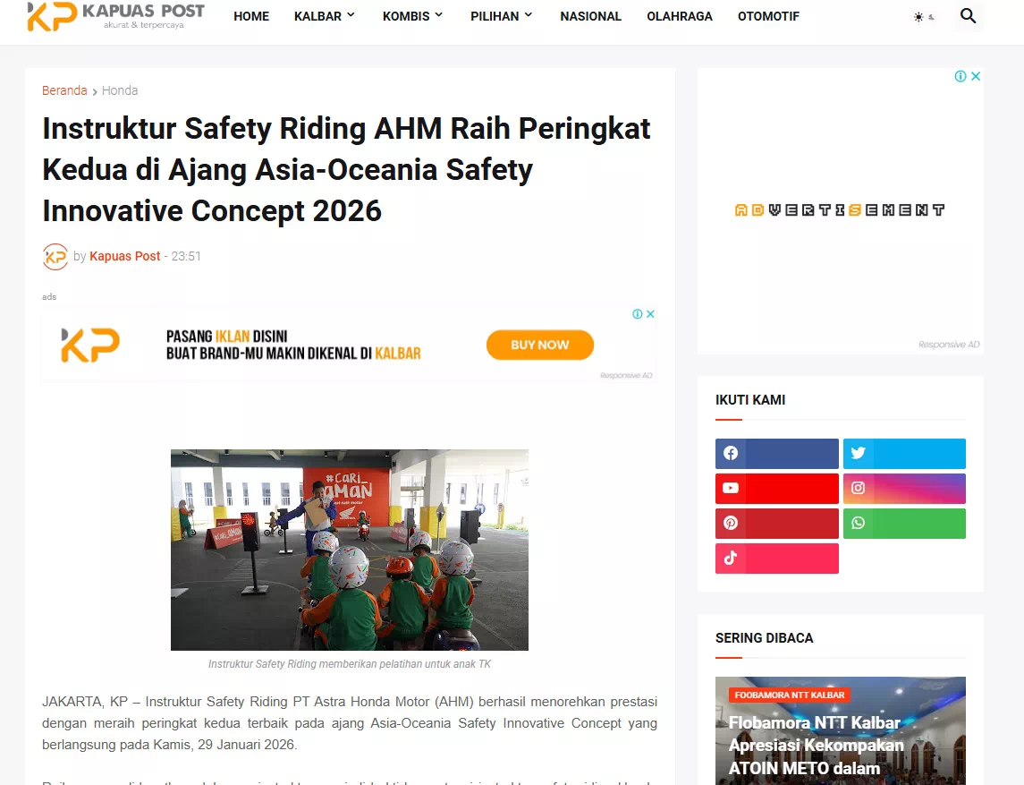 Instruktur Safety Riding AHM Raih Peringkat Kedua di Ajang Asia-Oceania Safety Innovative Concept 2026