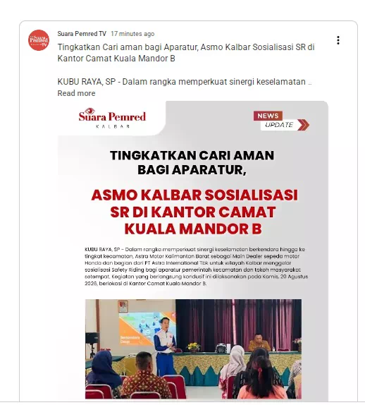 Tingkatkan Cari aman bagi Aparatur, Asmo Kalbar Sosialisasi SR di Kantor Camat Kuala Mandor B