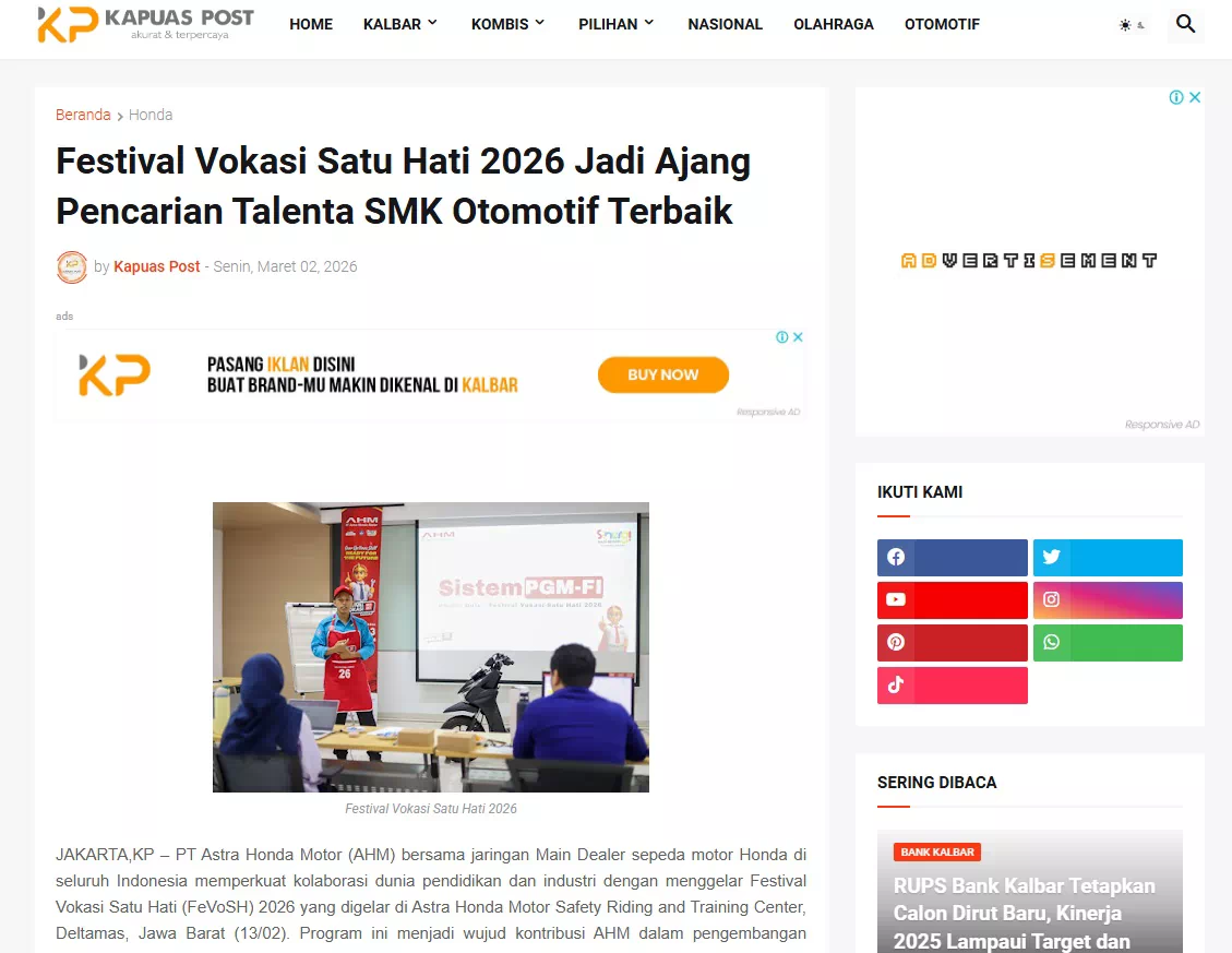 Festival Vokasi Satu Hati 2026 Jadi Ajang Pencarian Talenta SMK Otomotif Terbaik
