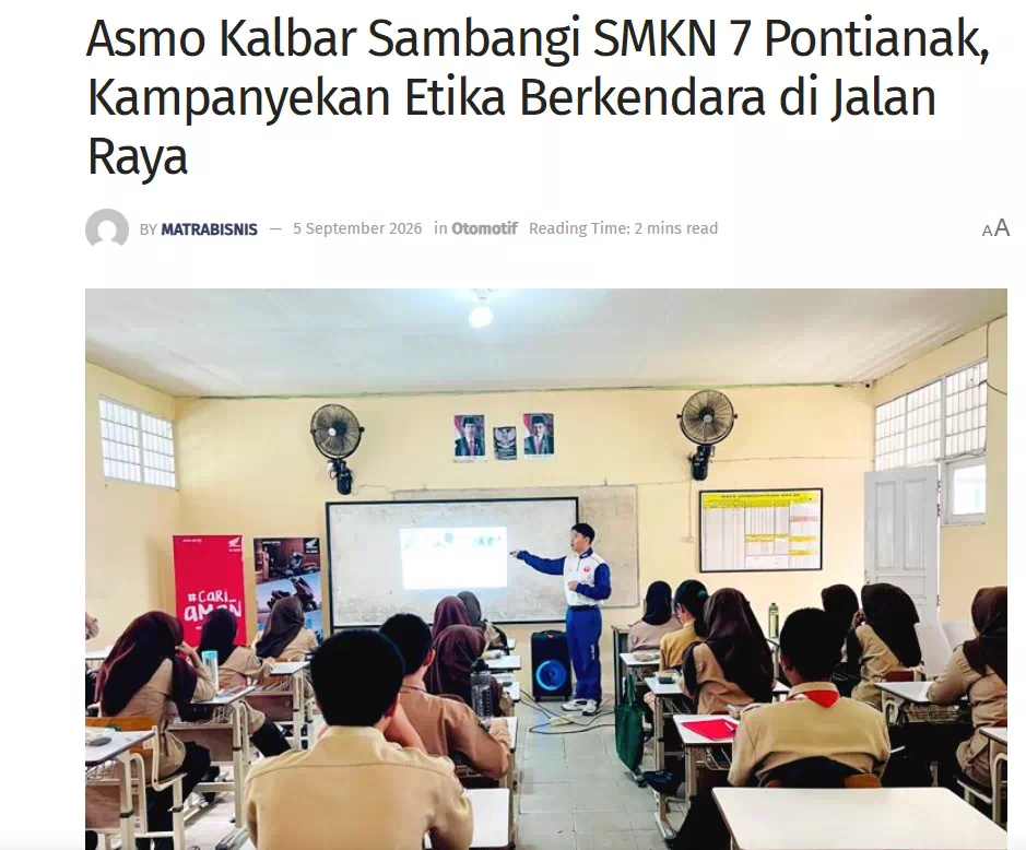 Asmo Kalbar Sambangi SMKN 7 Pontianak, Kampanyekan Etika Berkendara di Jalan Raya