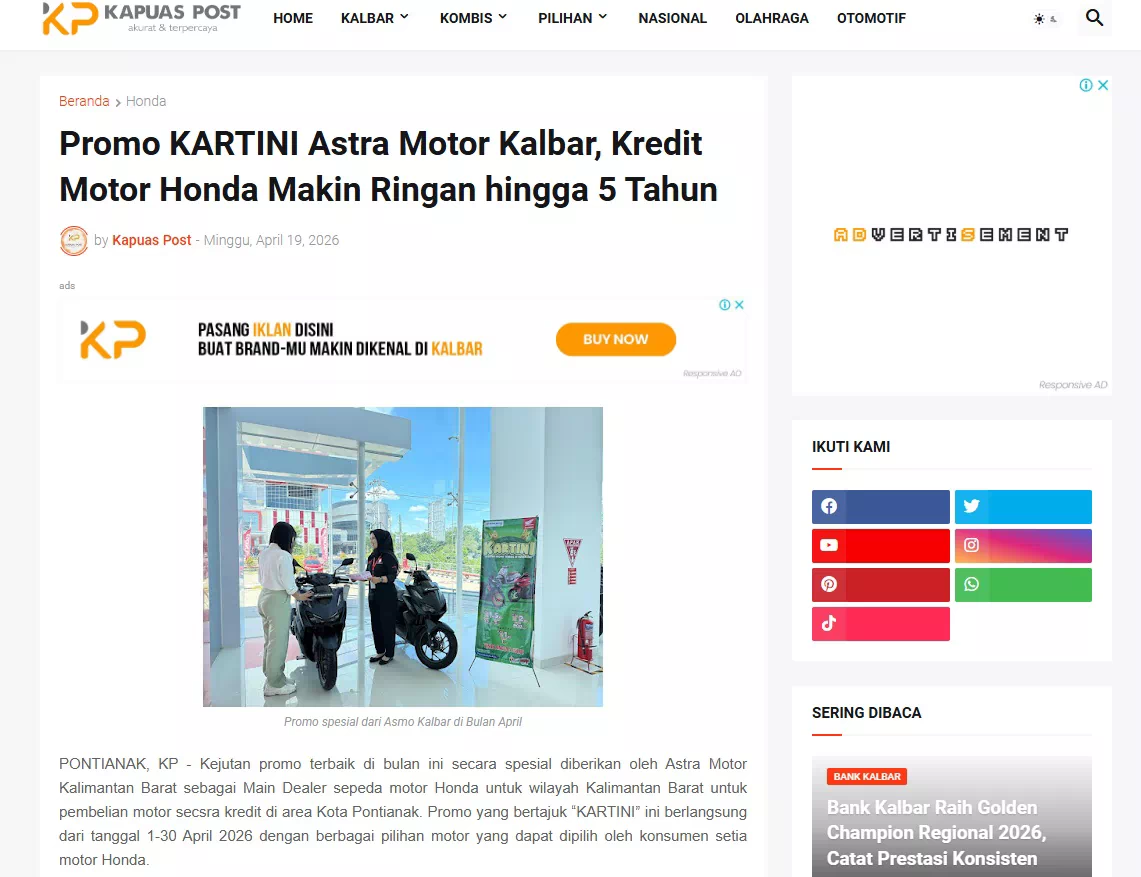 Promo KARTINI Astra Motor Kalbar, Kredit Motor Honda Makin Ringan hingga 5 Tahun