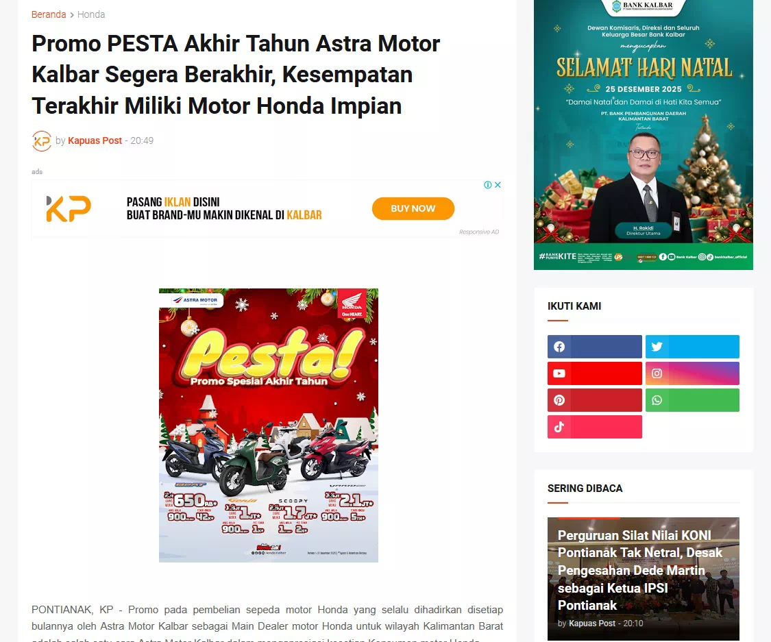 Promo PESTA Akhir Tahun Astra Motor Kalbar Segera Berakhir, Kesempatan Terakhir Miliki Motor Honda Impian