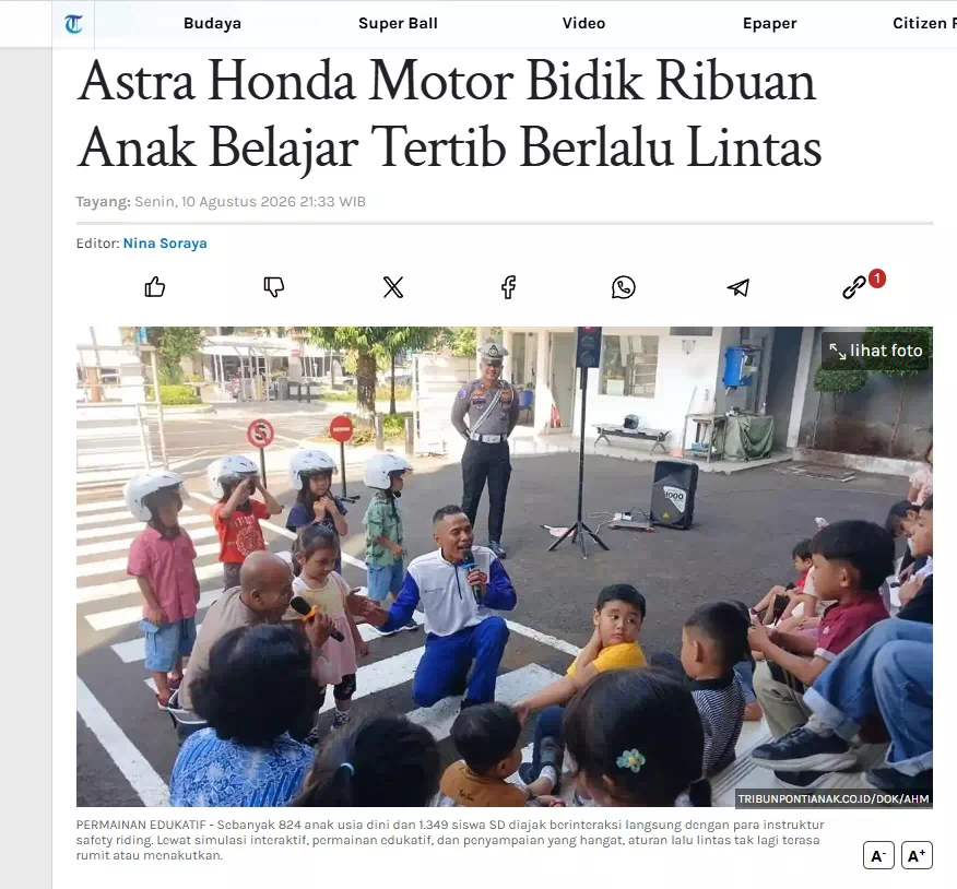 Astra Honda Motor Bidik Ribuan Anak Belajar Tertib Berlalu Lintas