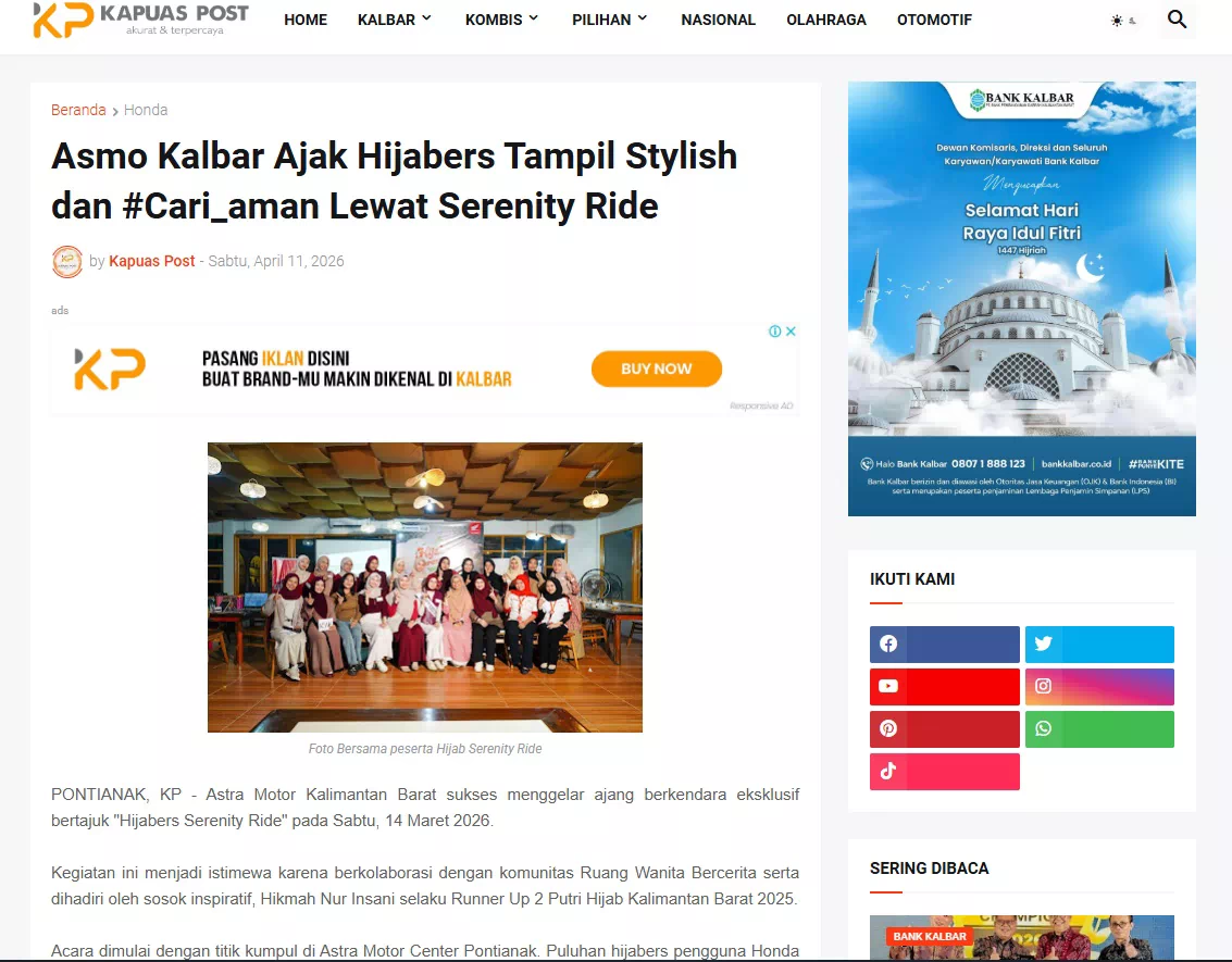 Asmo Kalbar Ajak Hijabers Tampil Stylish dan #Cari_aman Lewat Serenity Ride