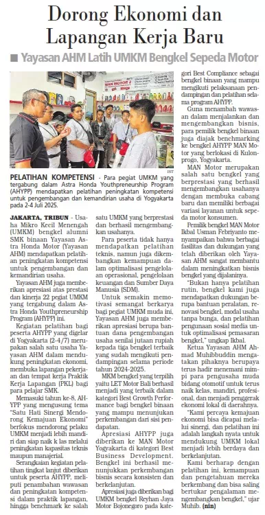 Dorong Ekonomi dan Lapangan Kerja Baru Yayasan AHM Latih UMKM Bengkel Sepeda Motor