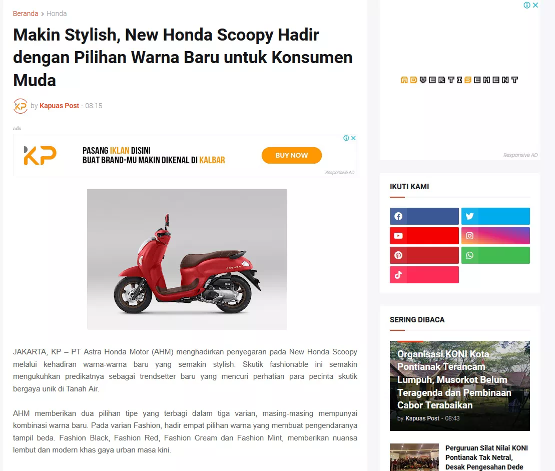 Makin Stylish, New Honda Scoopy Hadir dengan Pilihan Warna Baru untuk Konsumen Muda