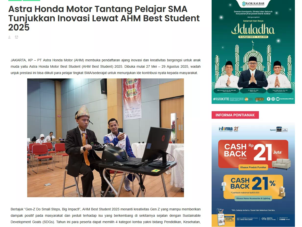 Astra Honda Motor Tantang Pelajar SMA Tunjukkan Inovasi Lewat AHM Best Student 2025
