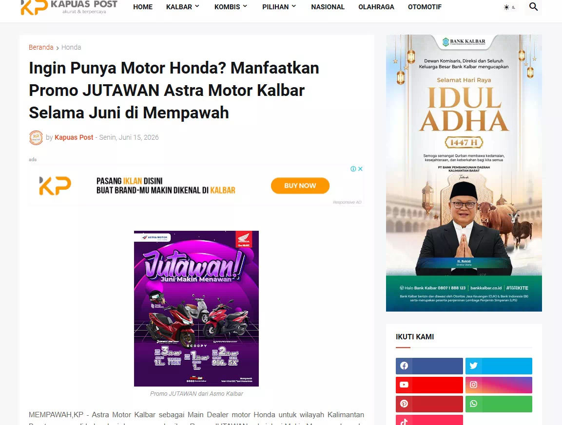 Ingin Punya Motor Honda? Manfaatkan Promo JUTAWAN Astra Motor Kalbar Selama Juni di Mempawah
