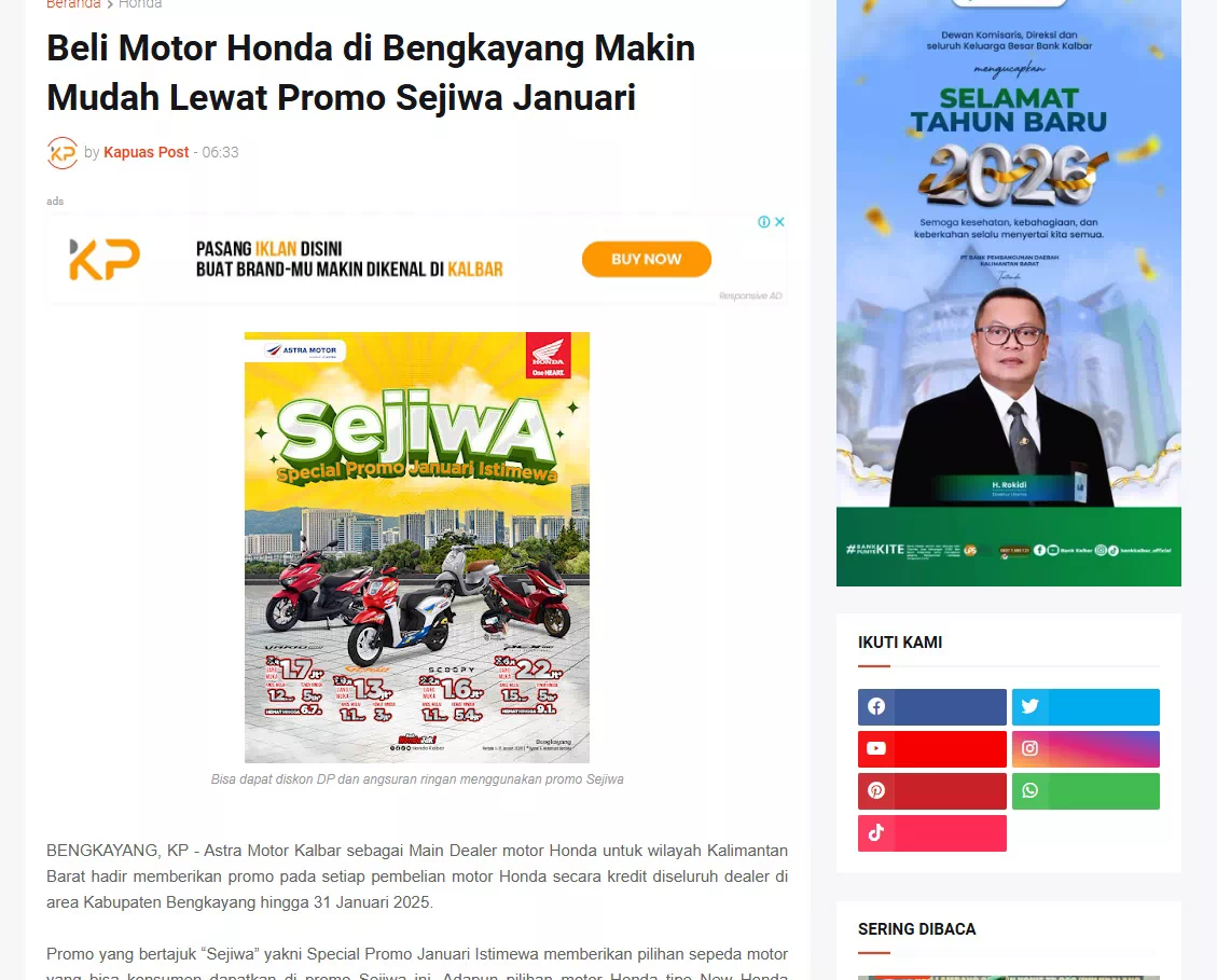 Beli Motor Honda di Bengkayang Makin Mudah Lewat Promo Sejiwa Januari