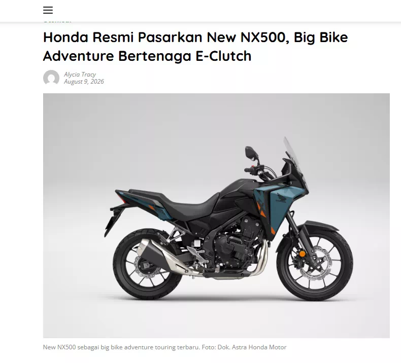 Honda Resmi Pasarkan New NX500, Big Bike Adventure Bertenaga E-Clutch