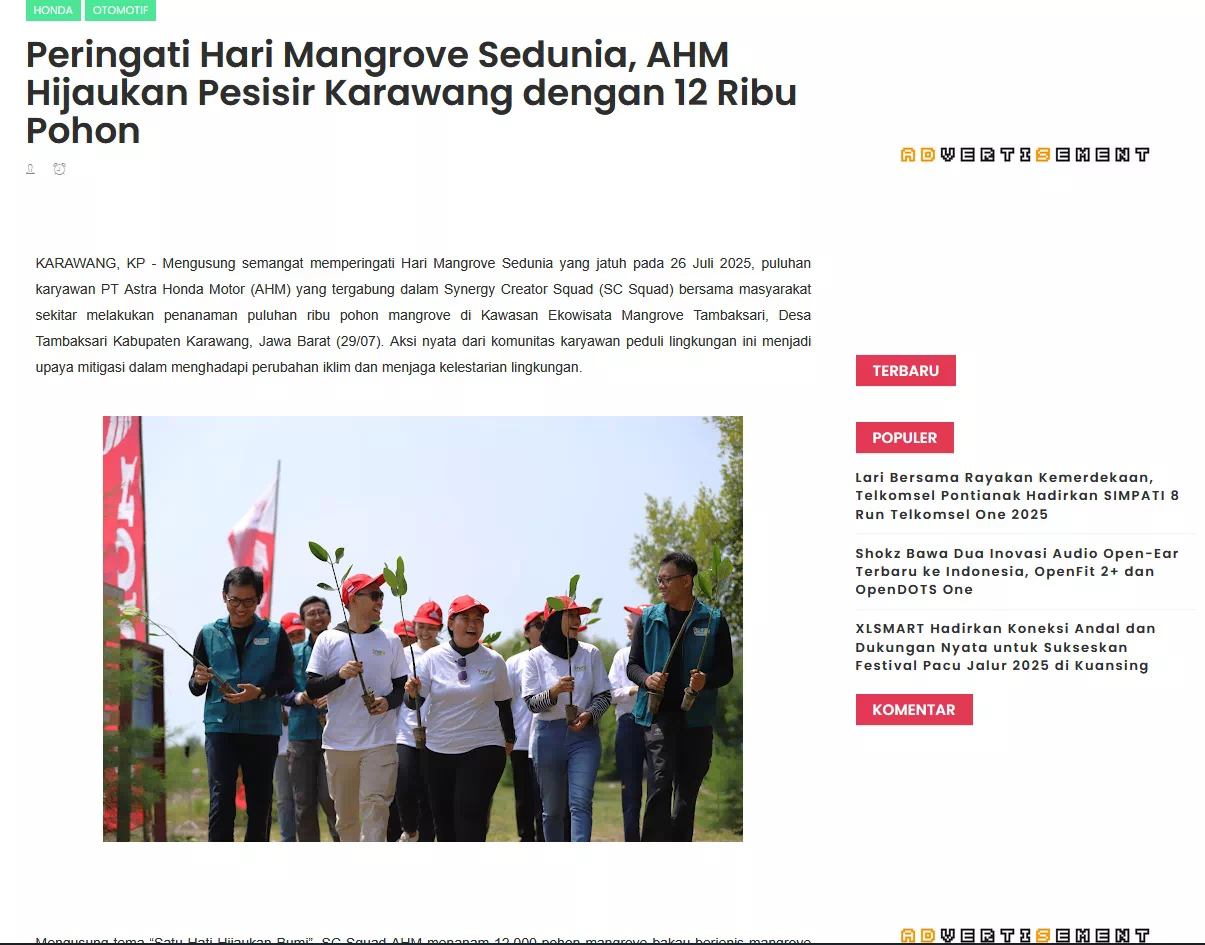 Peringati Hari Mangrove Sedunia, AHM Hijaukan Pesisir Karawang dengan 12 Ribu Pohon