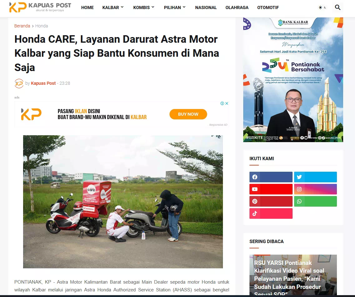 Honda CARE, Layanan Darurat Astra Motor Kalbar yang Siap Bantu Konsumen di Mana Saja