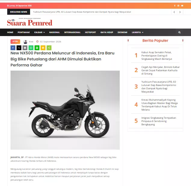 New NX500 Perdana Meluncur di Indonesia, Era Baru Big Bike Petualang dari AHM Dimulai Buktikan Performa Gahar