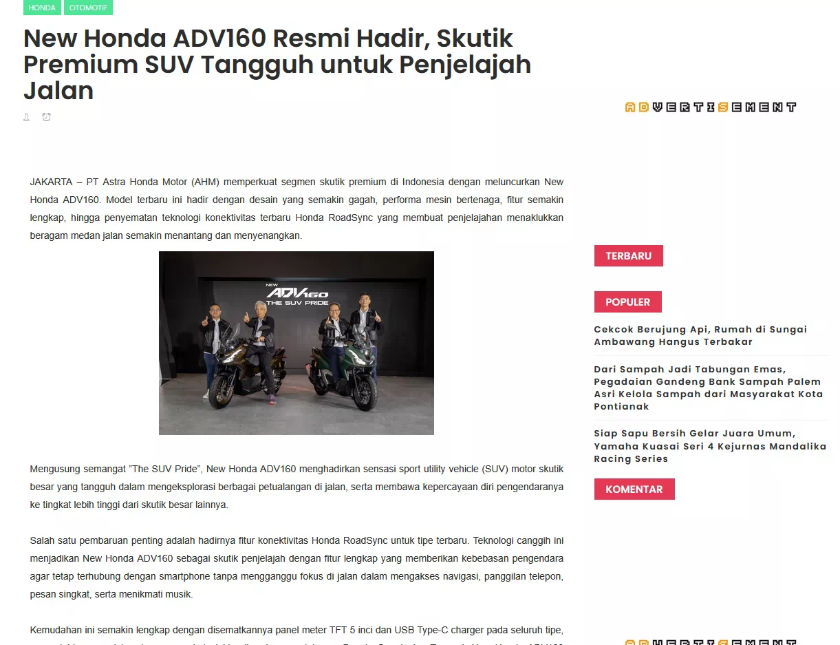 New Honda ADV160 Resmi Hadir, Skutik Premium SUV Tangguh untuk Penjelajah Jalan