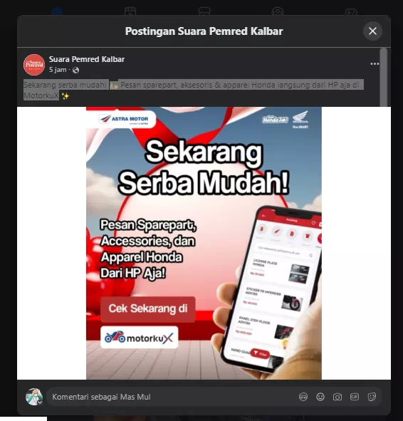 Sekarang serba mudah! 🛵 Pesan sparepart, aksesoris &amp; apparel Honda langsung dari HP aja di MotorkuX