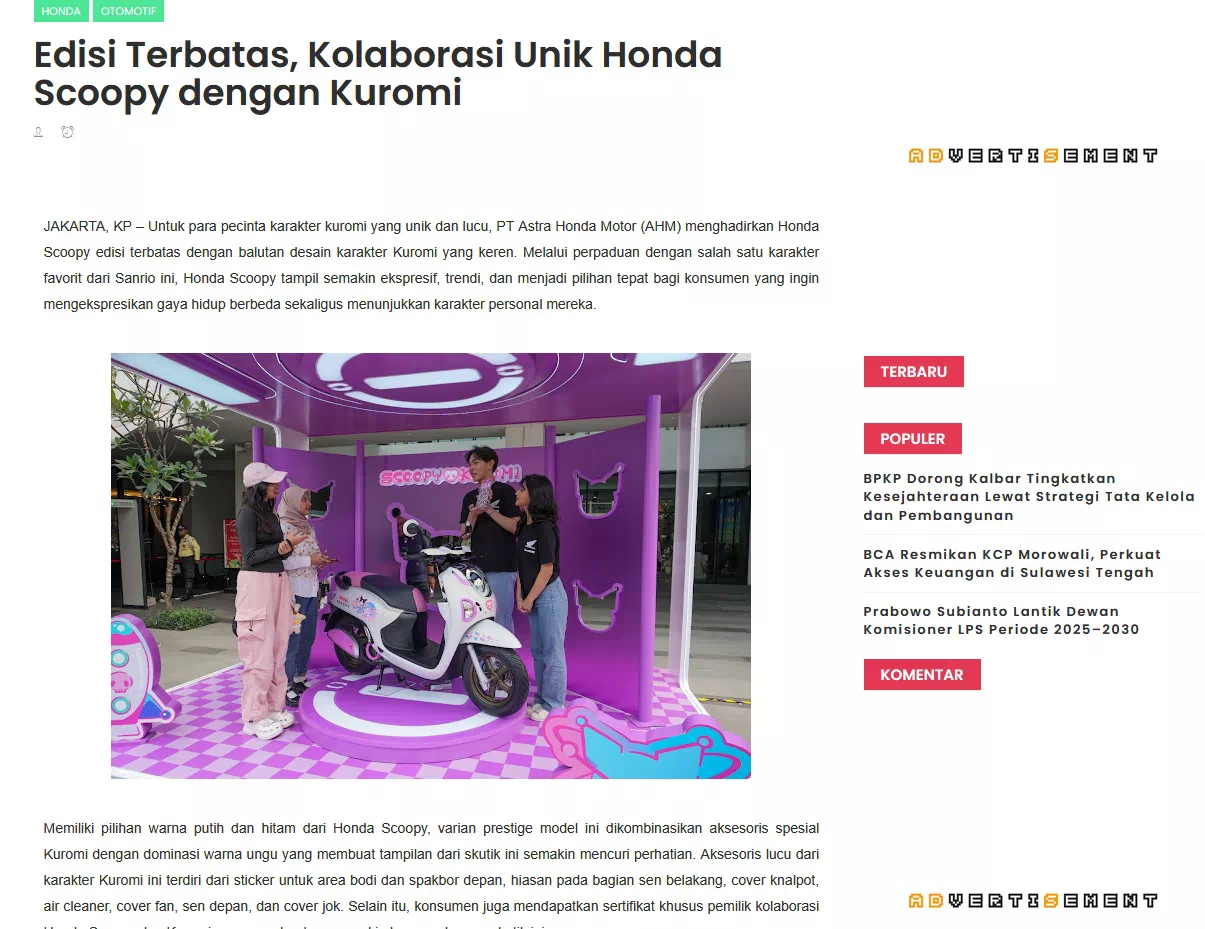 Edisi Terbatas, Kolaborasi Unik Honda Scoopy dengan Kuromi