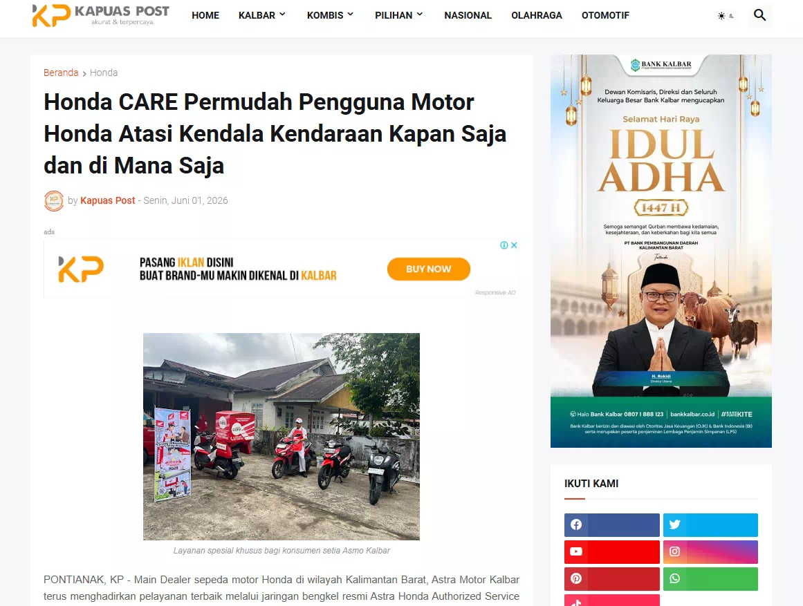 Honda CARE Permudah Pengguna Motor Honda Atasi Kendala Kendaraan Kapan Saja dan di Mana Saja