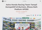 Astra Honda Racing Team Tampil Kompetitif di Buriram, Rheza Raih Podium AP250