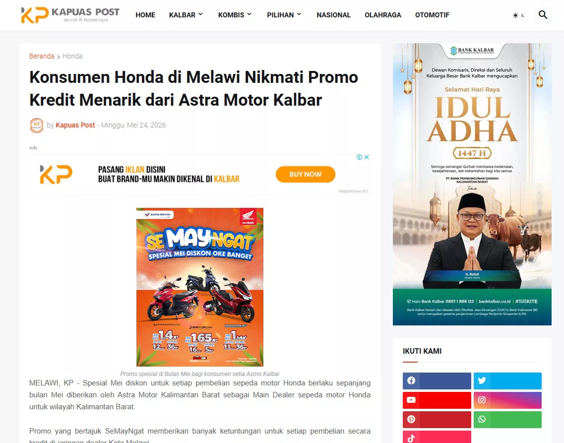 Konsumen Honda di Melawi Nikmati Promo Kredit Menarik dari Astra Motor Kalbar