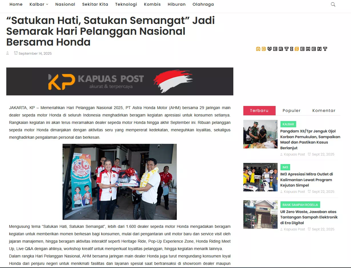 “Satukan Hati, Satukan Semangat” Jadi Semarak Hari Pelanggan Nasional Bersama Honda