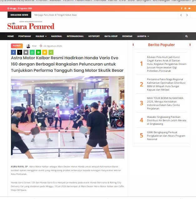 Astra Motor Kalbar Resmi Hadirkan Honda Vario Evo 160 dengan Berbagai Rangkaian Peluncuran untuk Tunjukkan Performa Tangguh Sang Motor Skutik Besar