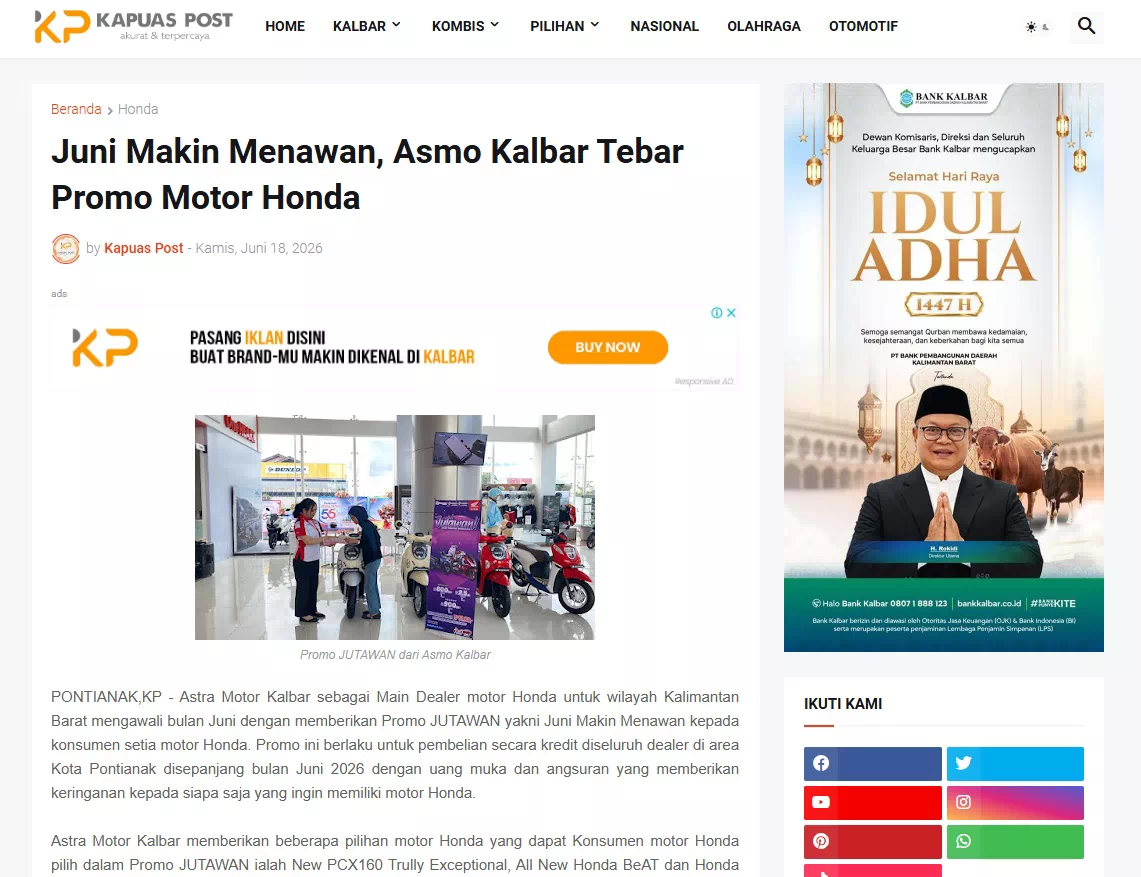 Juni Makin Menawan, Asmo Kalbar Tebar Promo Motor Honda