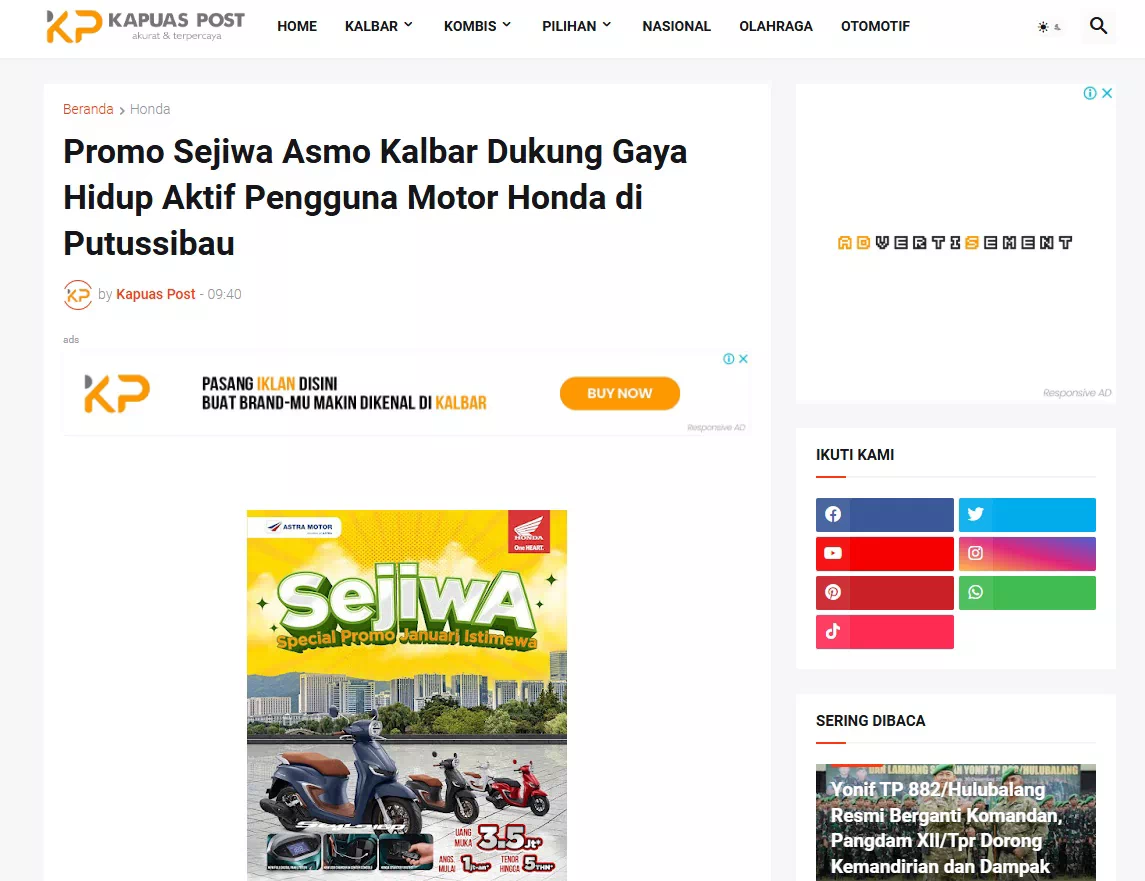 Promo Sejiwa Asmo Kalbar Dukung Gaya Hidup Aktif Pengguna Motor Honda di Putussibau